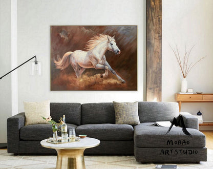 Large Canvas Art White Horse Painting Horse Decor Horse Oil Painting Large Oil Painting Horse Wall Art Large Wall Art Living Room Art #M5136