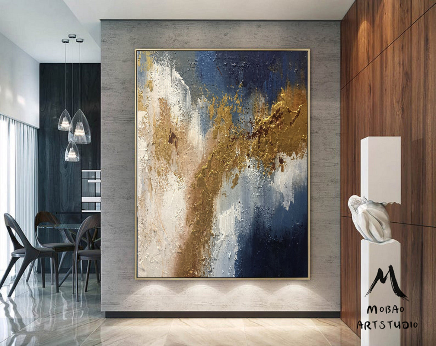 Extra Large Painting on Canvas,Original Large Abstract Painting,Contemporary Art Modern Oil Painting Large Blue Painting Gold Abstract Art