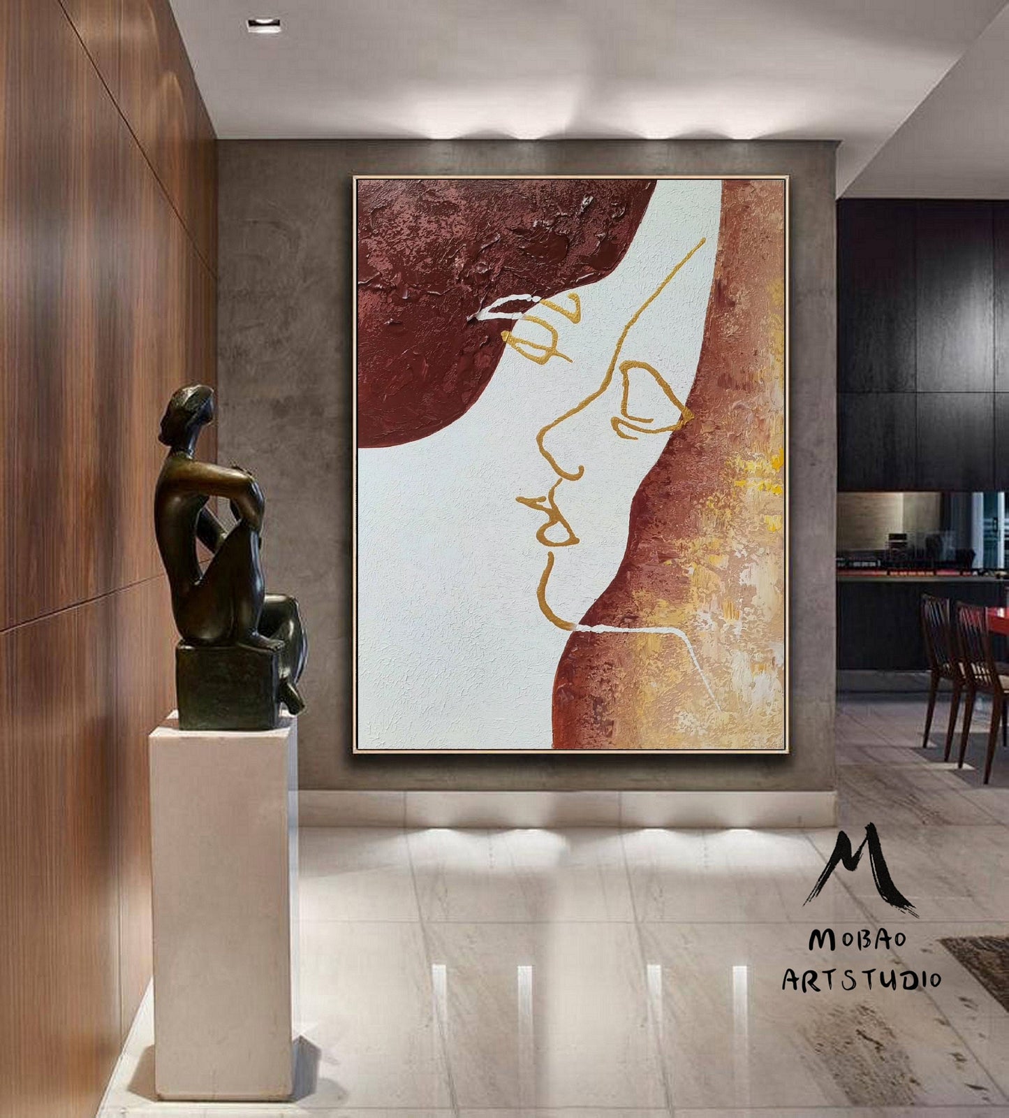 Sexy Women Abstract painting, Original Minimalist Art, Gold Painting Beige Abstract Painting,Large Abstract Painting, Large Sofa Wall Art