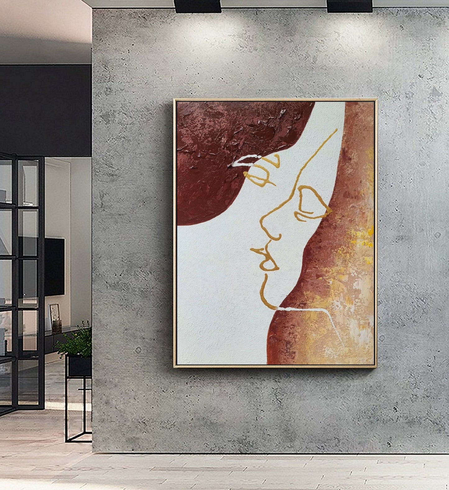 Sexy Women Abstract painting, Original Minimalist Art, Gold Painting Beige Abstract Painting,Large Abstract Painting, Large Sofa Wall Art
