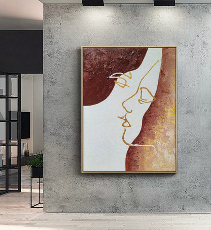 Sexy Women Abstract painting, Original Minimalist Art, Gold Painting Beige Abstract Painting,Large Abstract Painting, Large Sofa Wall Art