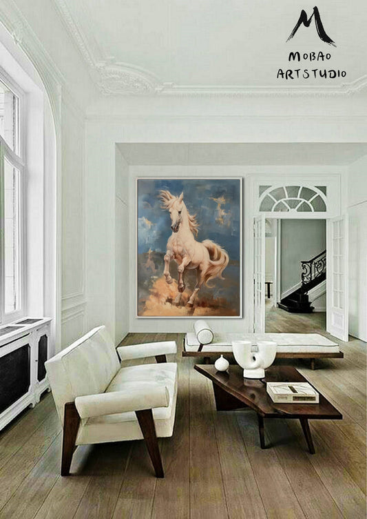 Original White Horse Painting Horse Decor Large Horse Abstract Art Painting Large Horse Painting Horse Wall Art Large Living Room Art #M5202