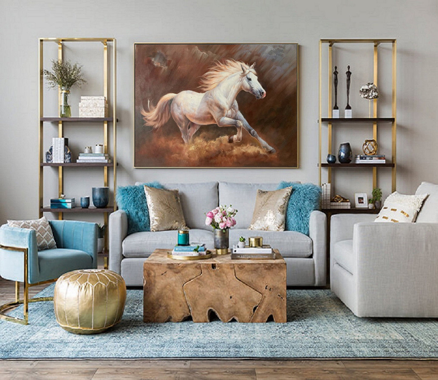 Large Canvas Art White Horse Painting Horse Decor Horse Oil Painting Large Oil Painting Horse Wall Art Large Wall Art Living Room Art #M5136