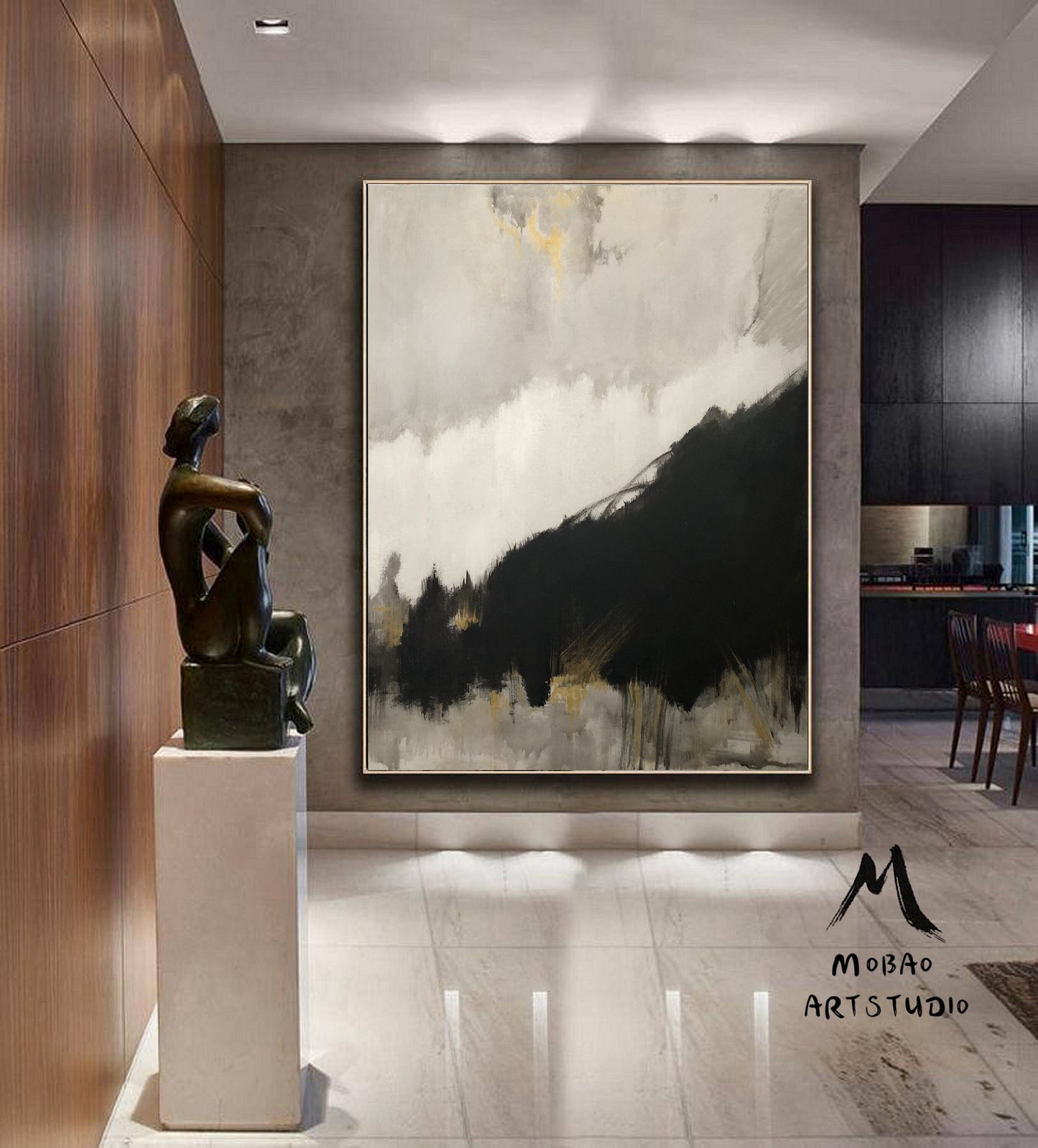 Original Black Abstract Minimalist Art Painting, Gold Painting Gray Painting, Large Abstract Painting, Large Living Room Art Oil Painting