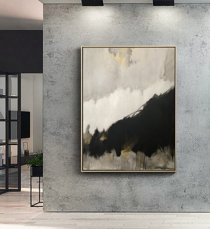 Original Black Abstract Minimalist Art Painting, Gold Painting Gray Painting, Large Abstract Painting, Large Living Room Art Oil Painting