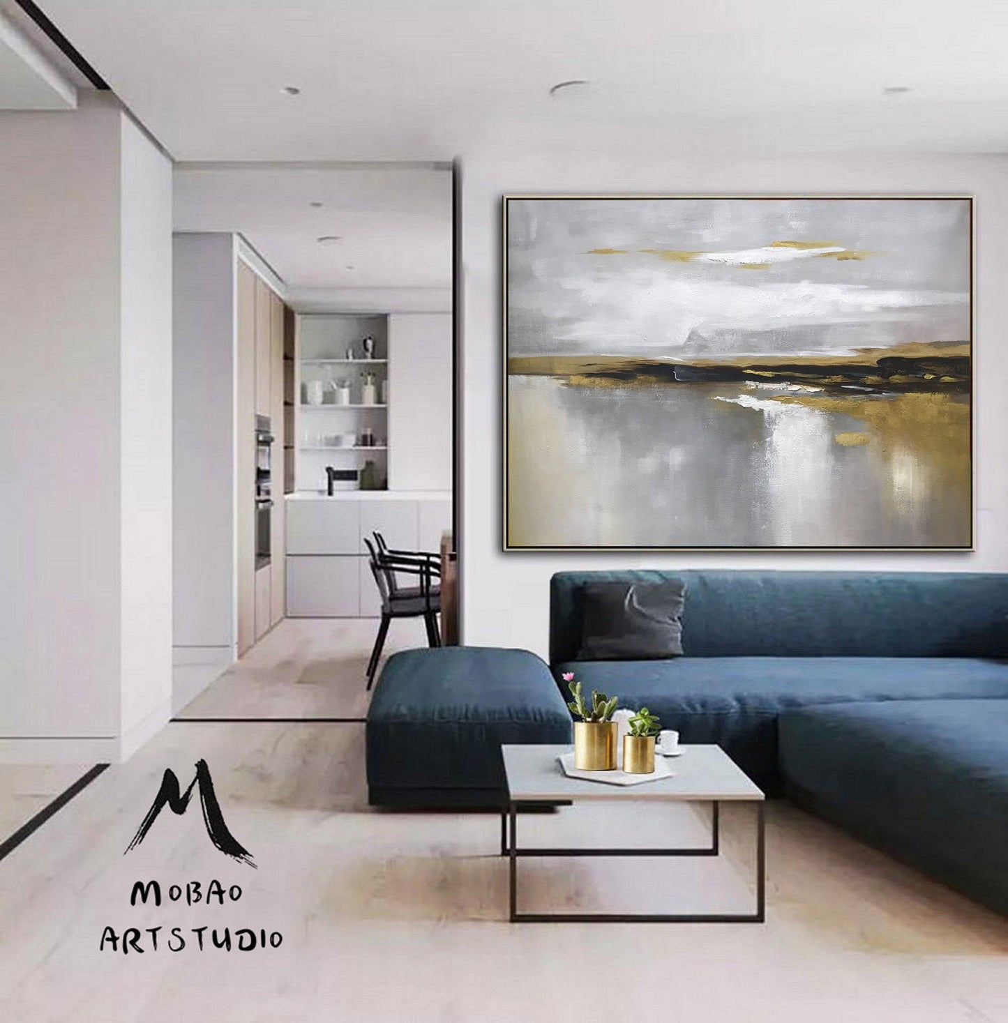Large Abstract Painting Gold Painting Landscape Painting Gray Painting Beige Abstract Painting Art Abstract Canvas Art Original Office Decor