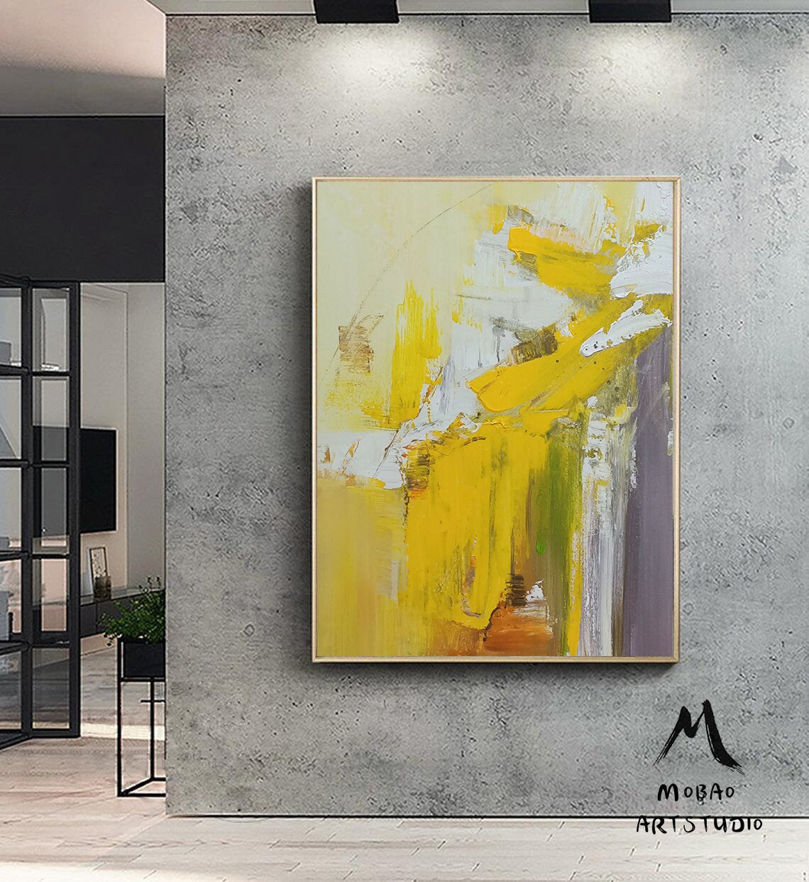 Large Yellow Textured Abstract Painting,Original White Abstract Modern Handmade Abstract Painting,Contemporary Art,Sofa Wall Art Painting