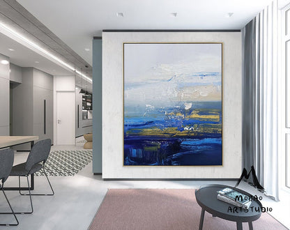 Original Deep Blue Sea Abstract Art Sky Landscape Painting,Sea Textured Abstract Painting,Abstract Art Oil Painting,Large Wall Sea Painting