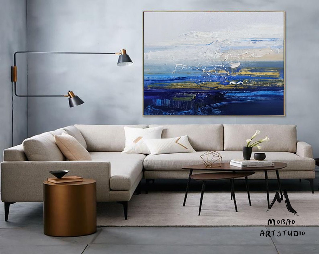 Original Large Sea Landscape Painting, Large Texture Blue Ocean Abstract Painting,Sky Abstract Painting,Large Wall Ocean Abstract Painting