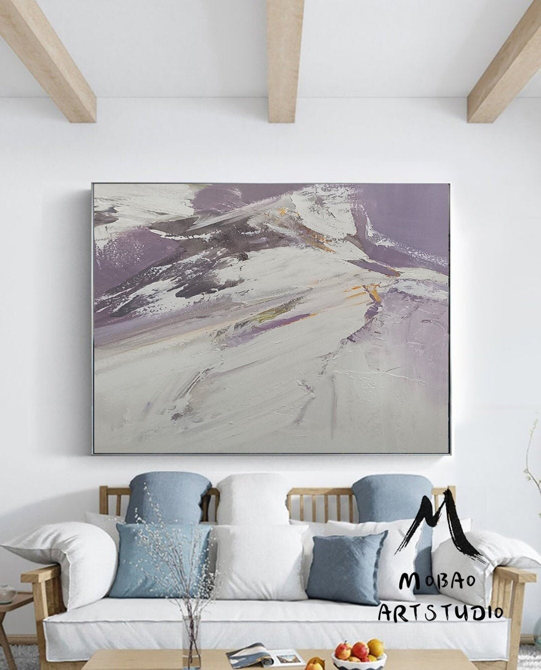 Original White Textured Abstract Painting,Original Purple Painting,Handmade Abstract Art,Modern Landscape Abstract Painting,Office Wall Art