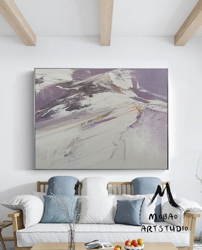 Original White Textured Abstract Painting,Original Purple Painting,Handmade Abstract Art,Modern Landscape Abstract Painting,Office Wall Art