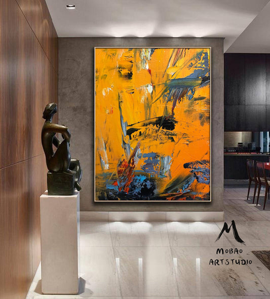 Large Yellow Painting Abstract Art, Extra Large Painting On Canvas,Large Orange Abstract Painting, Contemporary Art Modern Oil Painting