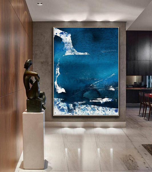 Large Blue Abstract Painting, White Painting Ocean Painting, Contemporary Art, Large Abstract Painting, Original Canvas Living Room Wall Art