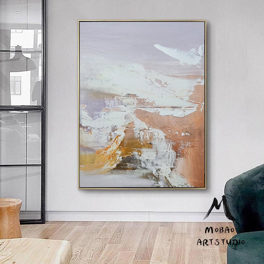Large Abstract Painting,Original White Textured Abstract Art Modern Handmade Abstract Painting,Original Purple Oil Painting,Office Wall Art