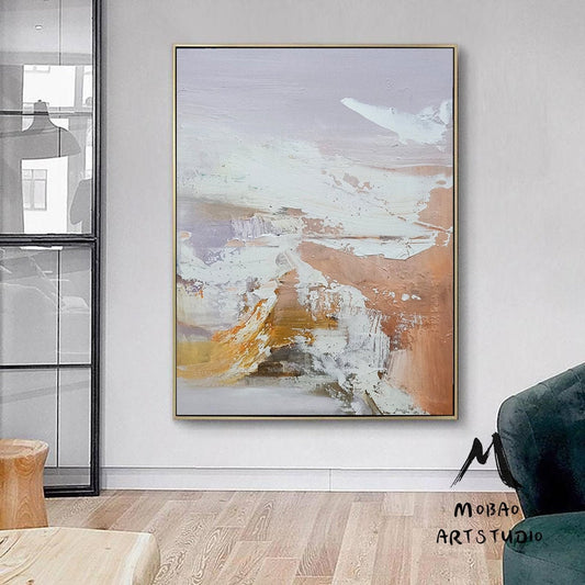 Large Abstract Painting,Original White Textured Abstract Art Modern Handmade Abstract Painting,Original Purple Oil Painting,Office Wall Art