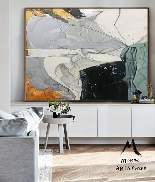 Large Abstract Painting,Original Green Painting Gray Painting, Minimalist Abstract Painting,Abstract Painting,Contemporary Art,Sofa wall art