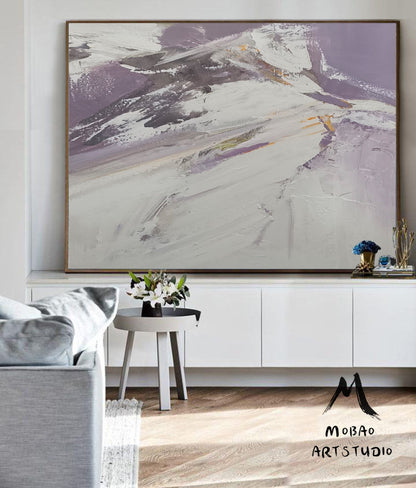 Original White Textured Abstract Painting,Original Purple Painting,Handmade Abstract Art,Modern Landscape Abstract Painting,Office Wall Art