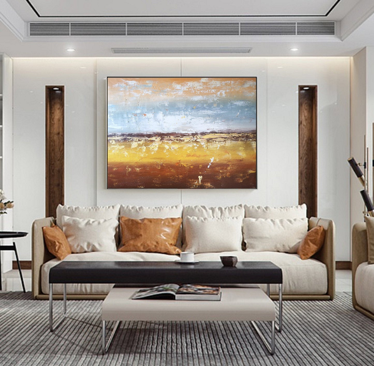 Original Sea Landscape Painting, Sky Abstract Painting, Ocean Painting Abstract Painting, Sofa Wall Abstract Art,Gold Abstract Art Painting,