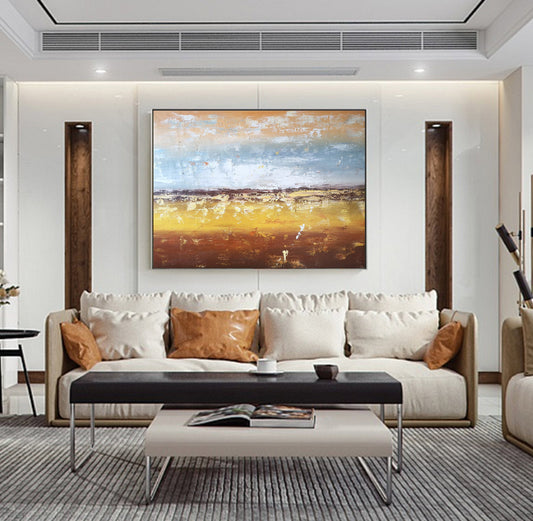 Original Sea Landscape Painting, Sky Abstract Painting, Ocean Painting Abstract Painting, Sofa Wall Abstract Art,Gold Abstract Art Painting,