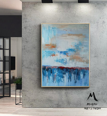 Original Blue Sea Abstract Painting,Large Cloud Painting, Sky Painting, Large Wall Art Painting, Extra Large Wall Art Textured Painting