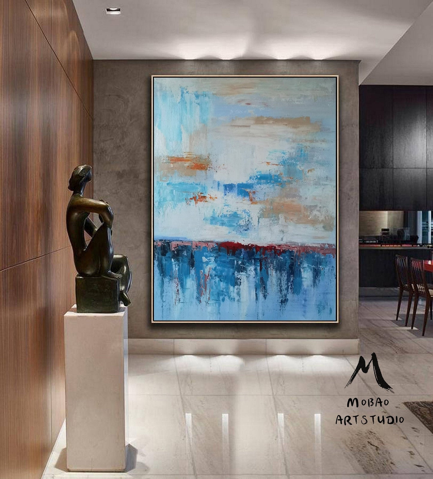 Original Blue Sea Abstract Painting,Large Cloud Painting, Sky Painting, Large Wall Art Painting, Extra Large Wall Art Textured Painting