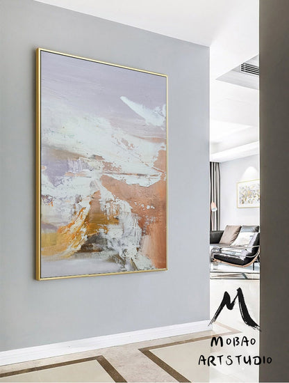 Large Abstract Painting,Original White Textured Abstract Art Modern Handmade Abstract Painting,Original Purple Oil Painting,Office Wall Art