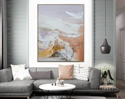 Large Abstract Painting,Original White Textured Abstract Art Modern Handmade Abstract Painting,Original Purple Oil Painting,Office Wall Art
