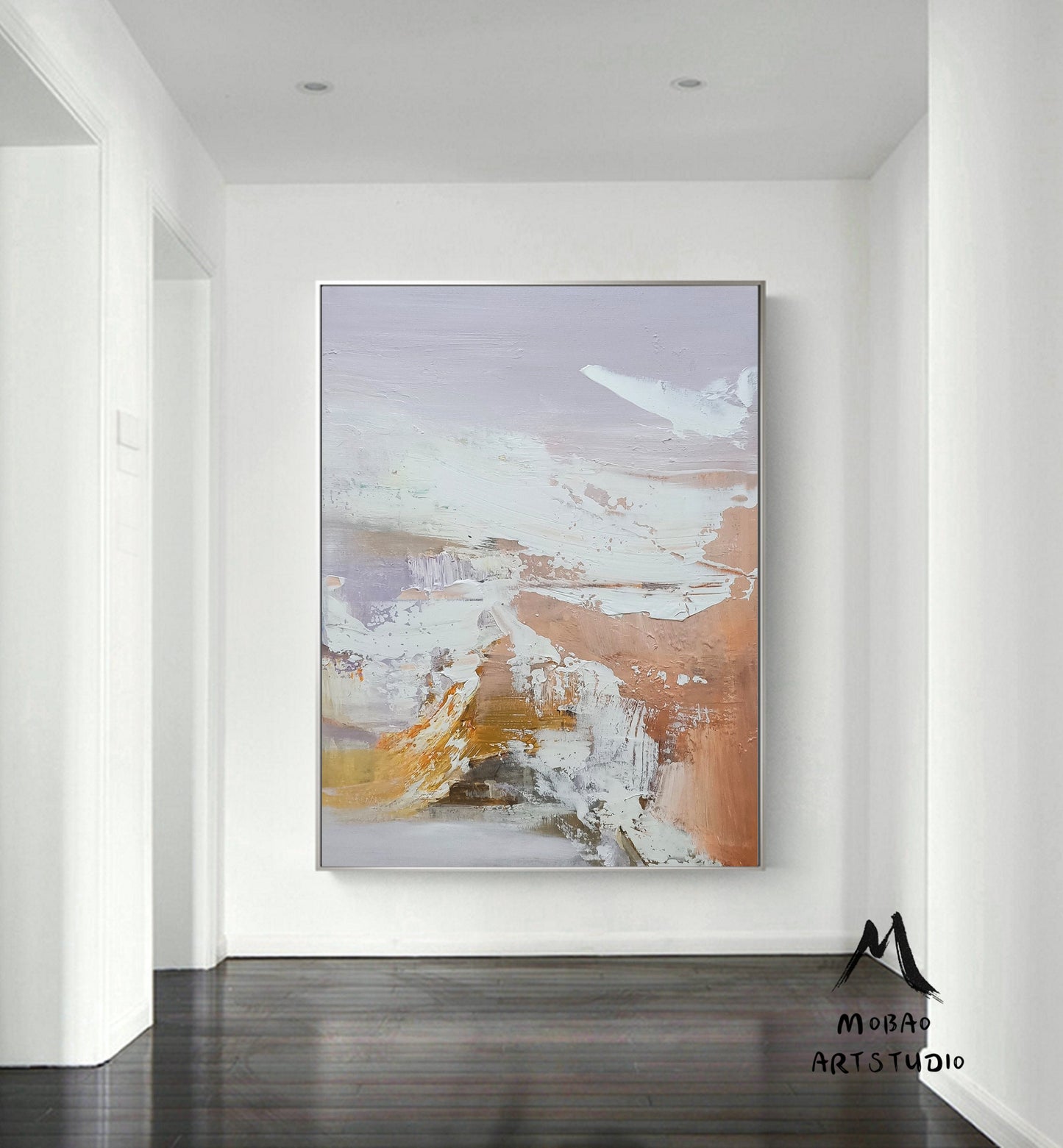 Large Abstract Painting,Original White Textured Abstract Art Modern Handmade Abstract Painting,Original Purple Oil Painting,Office Wall Art