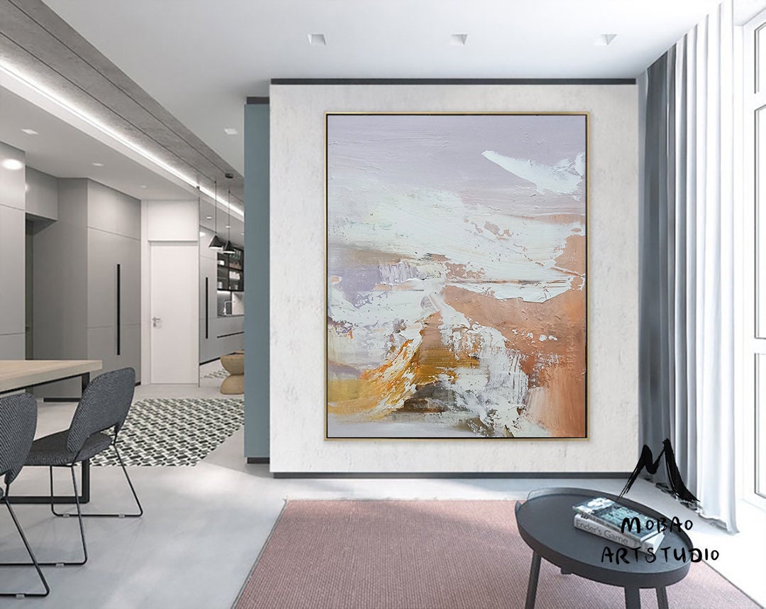 Large Abstract Painting,Original White Textured Abstract Art Modern Handmade Abstract Painting,Original Purple Oil Painting,Office Wall Art