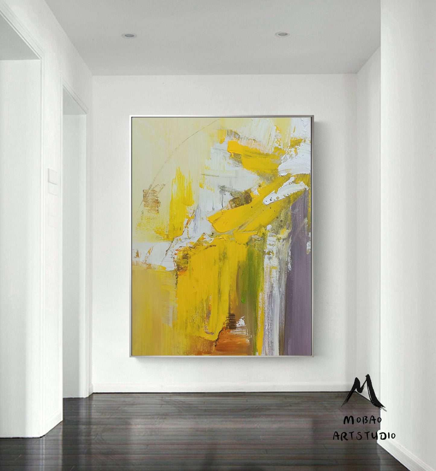 Large Yellow Textured Abstract Painting,Original White Abstract Modern Handmade Abstract Painting,Contemporary Art,Sofa Wall Art Painting