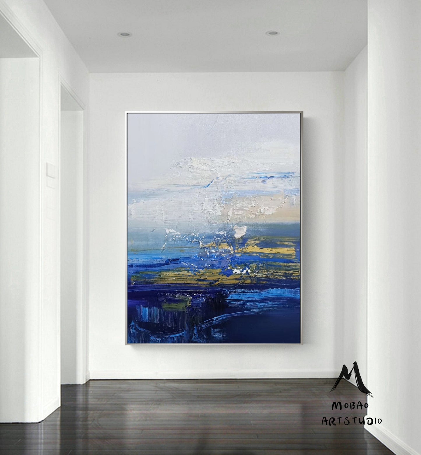 Original Deep Blue Sea Abstract Art Sky Landscape Painting,Sea Textured Abstract Painting,Abstract Art Oil Painting,Large Wall Sea Painting