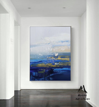 Original Deep Blue Sea Abstract Art Sky Landscape Painting,Sea Textured Abstract Painting,Abstract Art Oil Painting,Large Wall Sea Painting