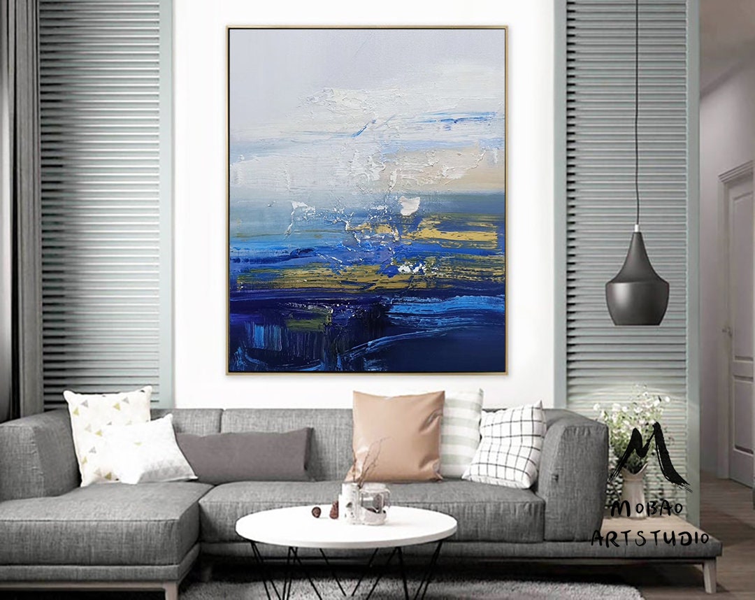 Original Deep Blue Sea Abstract Art Sky Landscape Painting,Sea Textured Abstract Painting,Abstract Art Oil Painting,Large Wall Sea Painting