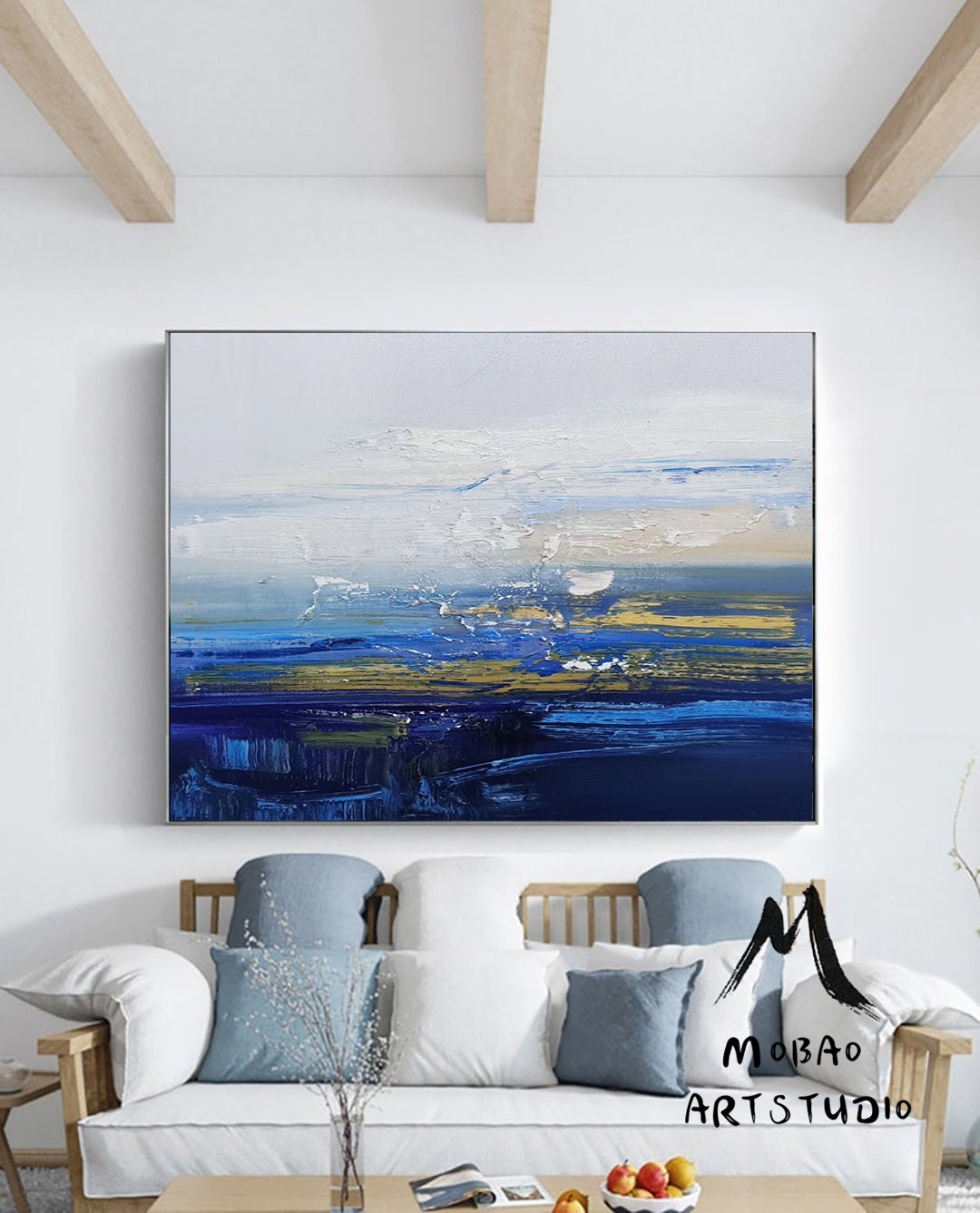 Original Large Sea Landscape Painting, Large Texture Blue Ocean Abstract Painting,Sky Abstract Painting,Large Wall Ocean Abstract Painting
