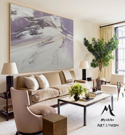 Original White Textured Abstract Painting,Original Purple Painting,Handmade Abstract Art,Modern Landscape Abstract Painting,Office Wall Art