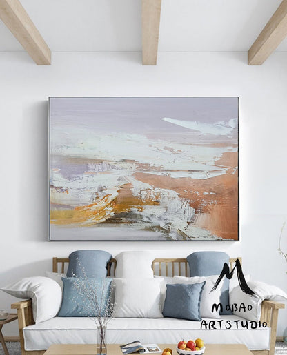 Original White Textured Abstract Art Large Abstract Painting,Modern Handmade Abstract Painting,Original Purple Oil Painting,Office Wall Art