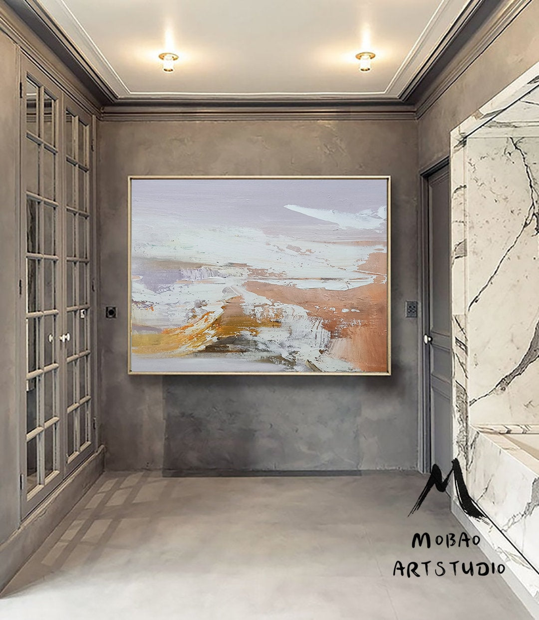 Original White Textured Abstract Art Large Abstract Painting,Modern Handmade Abstract Painting,Original Purple Oil Painting,Office Wall Art