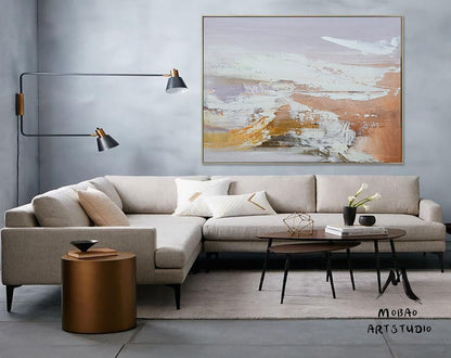 Original White Textured Abstract Art Large Abstract Painting,Modern Handmade Abstract Painting,Original Purple Oil Painting,Office Wall Art