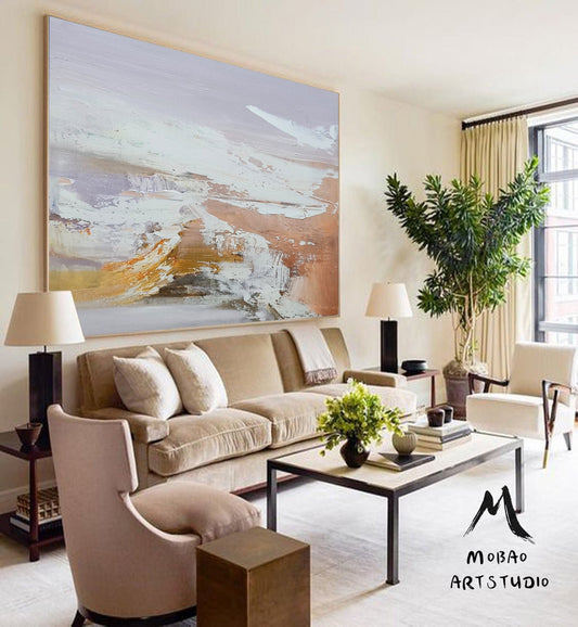 Original White Textured Abstract Art Large Abstract Painting,Modern Handmade Abstract Painting,Original Purple Oil Painting,Office Wall Art