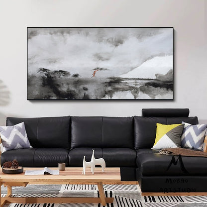 Large Rural Landscape Original Abstract Painting, Black White Abstract Painting, Large Canvas Painting,Minimalist Abstract, Contemporary art