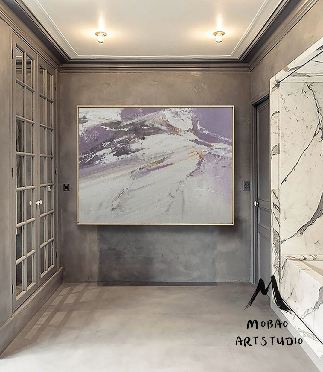 Original White Textured Abstract Painting,Original Purple Painting,Handmade Abstract Art,Modern Landscape Abstract Painting,Office Wall Art