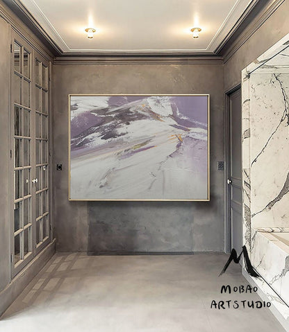 Original White Textured Abstract Painting,Original Purple Painting,Handmade Abstract Art,Modern Landscape Abstract Painting,Office Wall Art