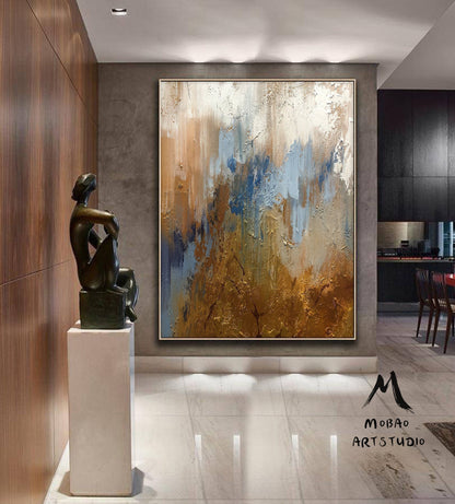Extra Large Painting on Canvas,Contemporary Art Modern Oil Painting Original Large Abstract Painting, Large Blue Painting Gold Abstract Art