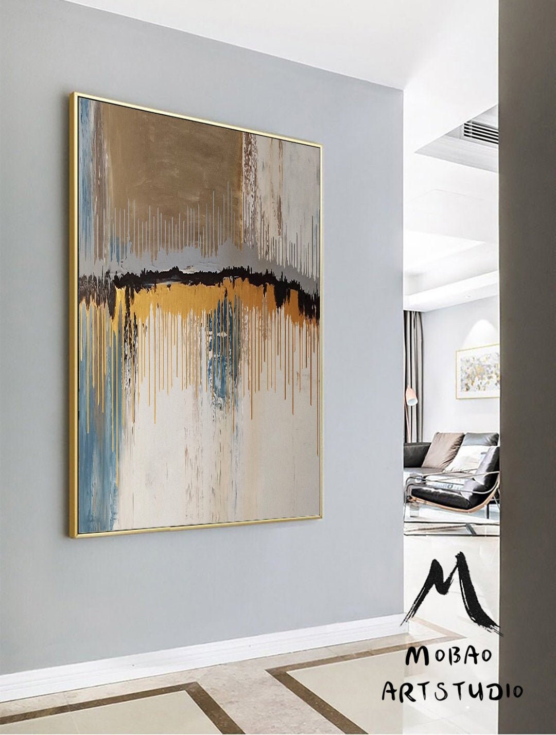 Boho Wall Art Abstract Painting,Gold Painting, Modern Abstract Painting,Original Minimalist Painting,Office Wall Art,Original Boho Wall Art