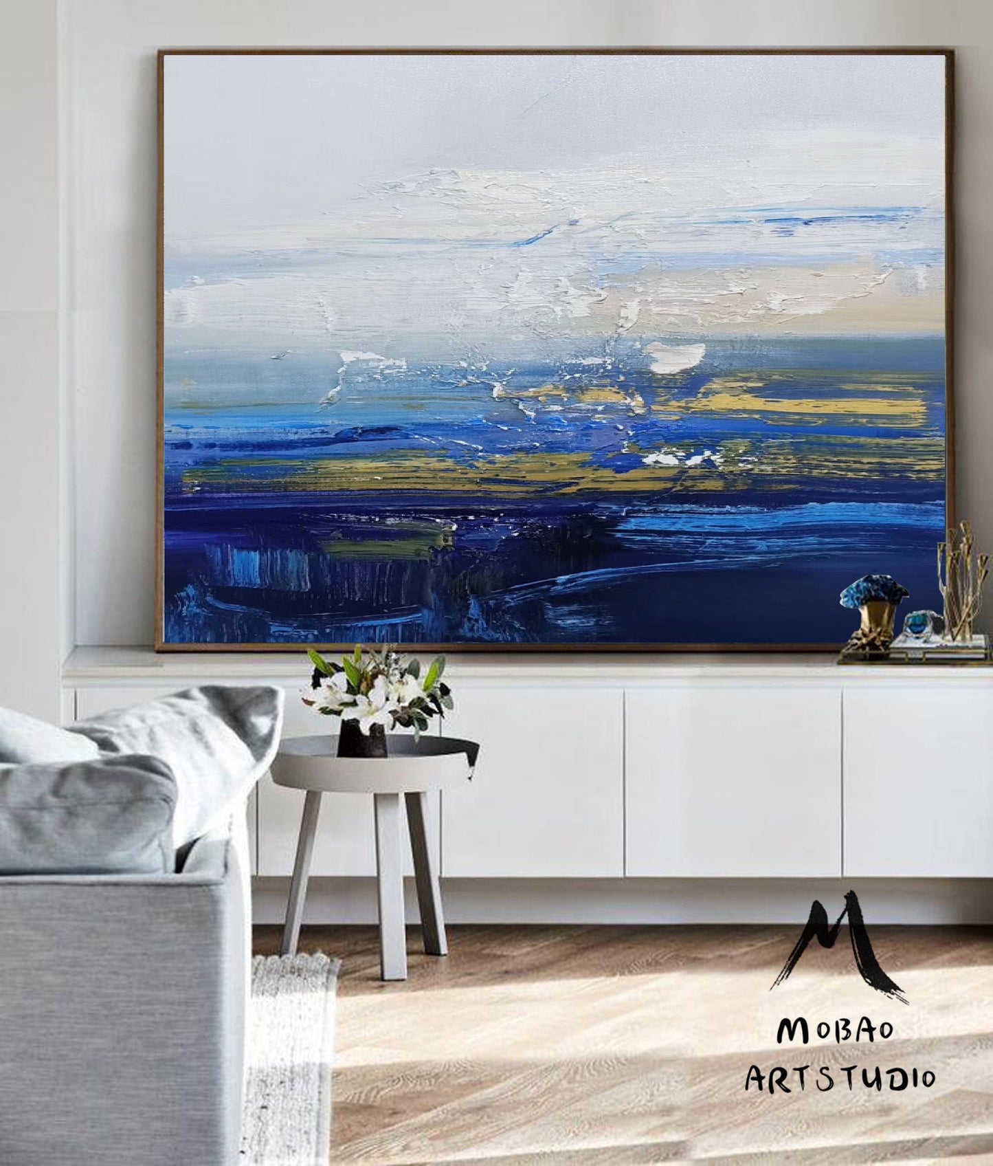 Original Large Sea Landscape Painting, Large Texture Blue Ocean Abstract Painting,Sky Abstract Painting,Large Wall Ocean Abstract Painting