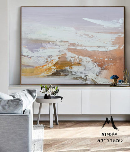 Original White Textured Abstract Art Large Abstract Painting,Modern Handmade Abstract Painting,Original Purple Oil Painting,Office Wall Art