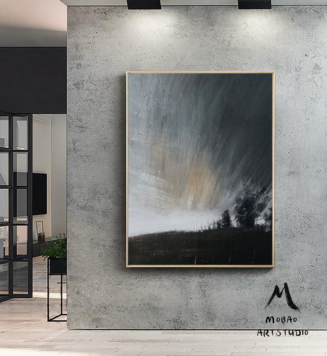 Original Gray Sky Abstract Painting, Large Wall Art Abstract Oil Painting,Extra Large Wall Art Black Abstract Painting,Large Sky Painting