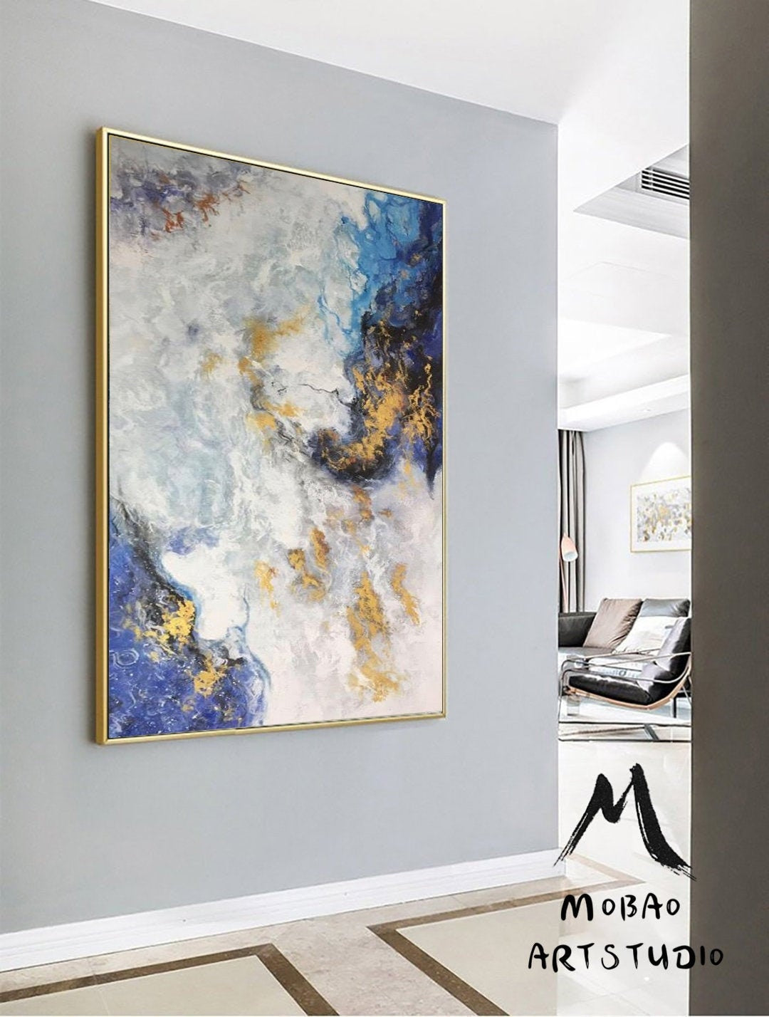 Original Painting Abstract, Large Blue Abstract Wall Art,Large Painting Canvas Contemporary Art,Extra Large Wall Art,Extra Large Painting