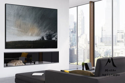 Original Gray Sky Abstract Painting, Large Sky Painting,Large Wall Art Abstract Oil Painting,Extra Black Abstract Painting Sofa Wall Art