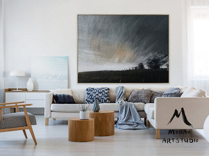 Original Gray Sky Abstract Painting, Large Sky Painting,Large Wall Art Abstract Oil Painting,Extra Black Abstract Painting Sofa Wall Art